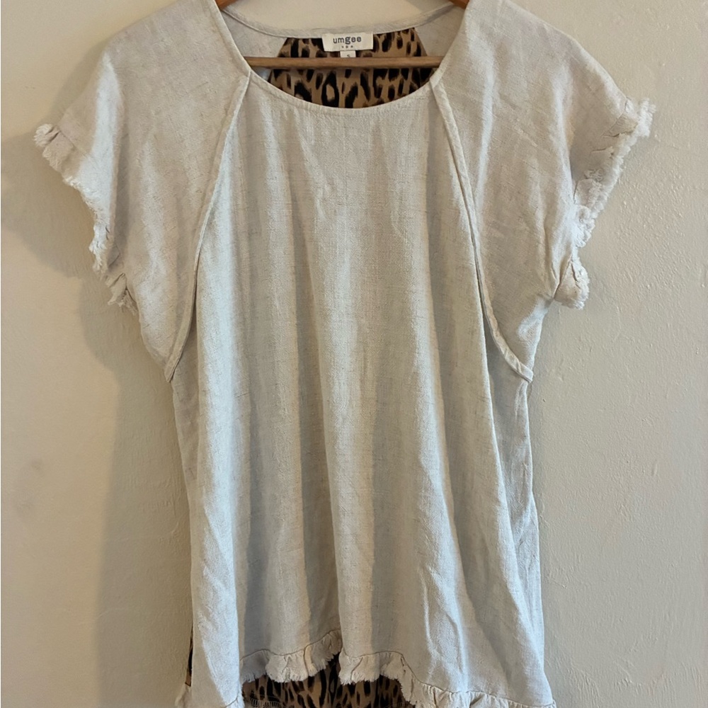 Umgee Women's Short Sleeve Linen/Cotton Blend Top pit -pit 21”